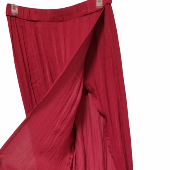 Bershka Burgundy Red Side Slits Wide Leg Pants - Picture 4 of 11